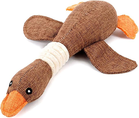 Quietschendes Enten-Hundespielzeug aus Leinen – Natürliches Kauspielzeug in Braun & Orange