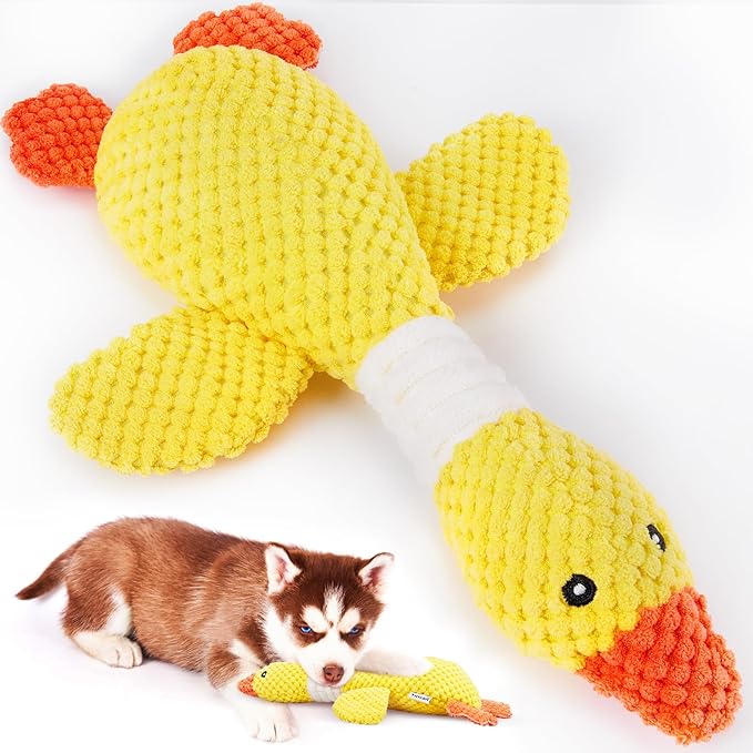 Quietschendes Enten-Hundespielzeug in Gelb – Weiches Plüsch-Kauspielzeug für Welpen & kleine Hunde