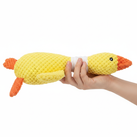 Größenvergleich gelbes Enten-Spielzeug